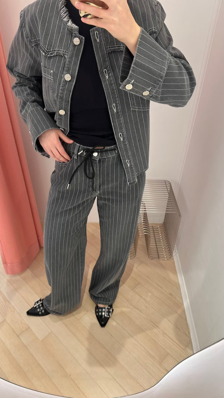 Nanny Pants grey pinstripe denim