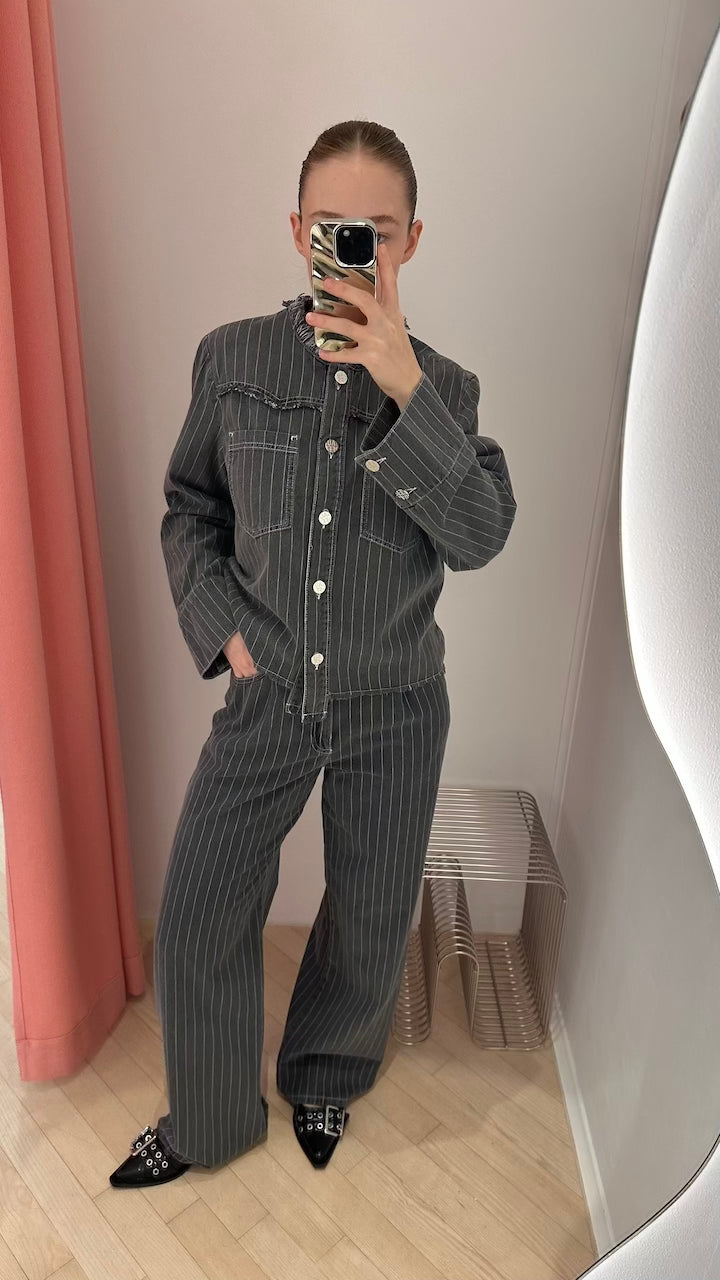 Nanny Pants grey pinstripe denim