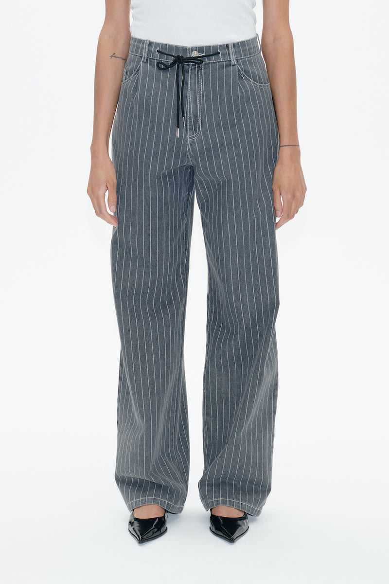 Nanny Pants grey pinstripe denim