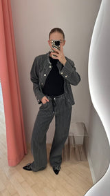 Nanny Pants grey pinstripe denim