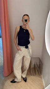 Nara Pants white sand pinstripe