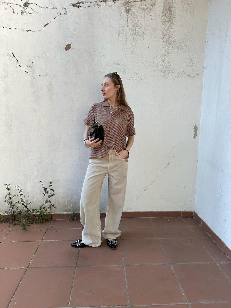 Sacha Polo Tee brown/cream stripe