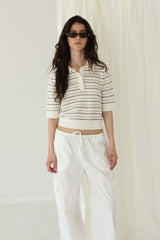 Taliana Stripe Polo Tee cream/black stripe