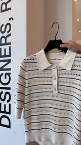 Taliana Stripe Polo Tee cream/black stripe