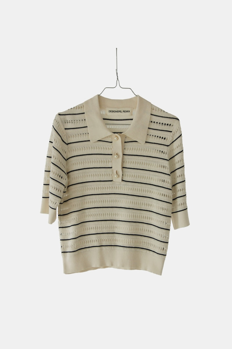 Taliana Stripe Polo Tee cream/black stripe