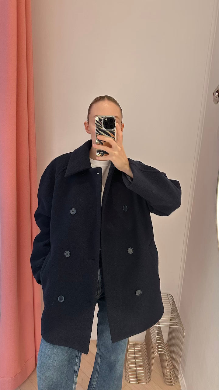 Double Breasted Boiled Wool Jacket navy