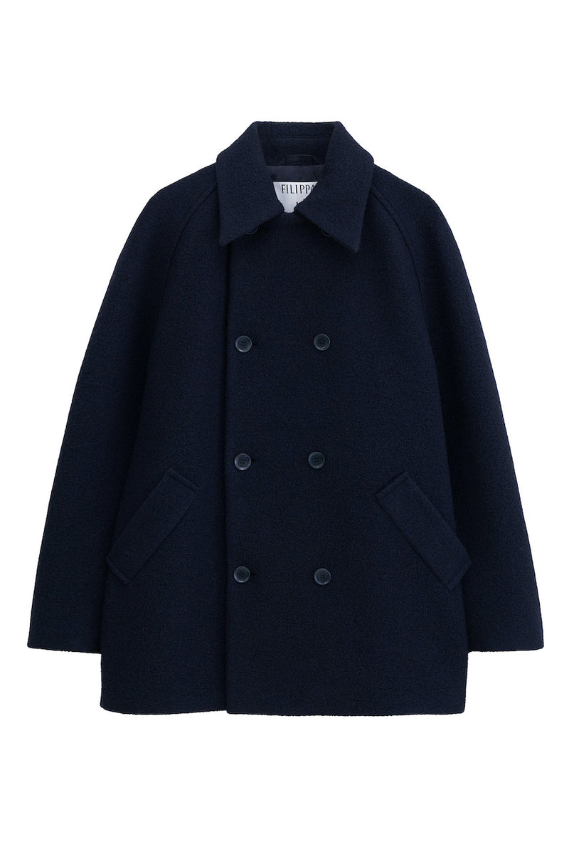 Double Breasted Boiled Wool Jacket navy