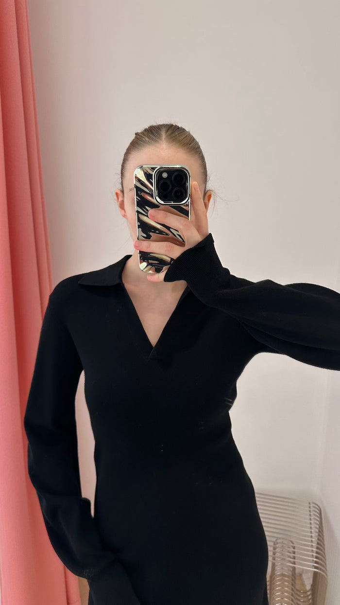 Black knitted polo neck dress online