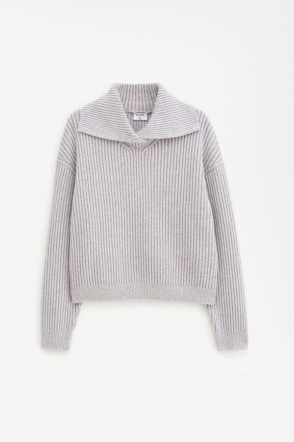 Ribbed Collar Sweater beige/white