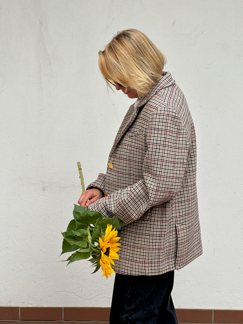 Check Wool Mix Boxy Blazer tiger's eye