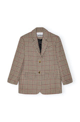 Check Wool Mix Boxy Blazer tiger's eye