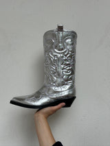 Mid Shaft Embroidered Western Cowboyboots silver