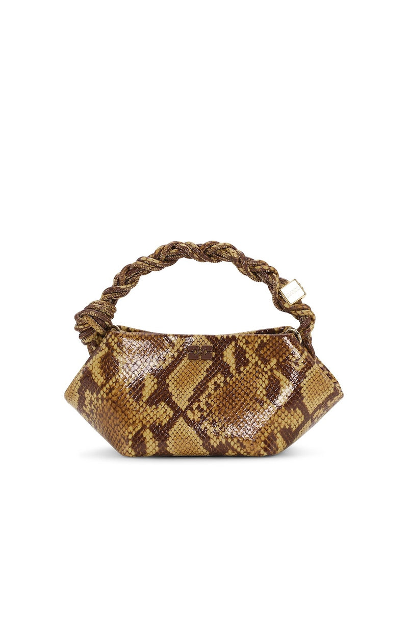 Ganni Mini Bou Bag Snake buckthom brown