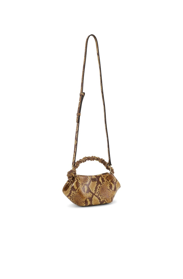 Ganni Mini Bou Bag Snake buckthom brown