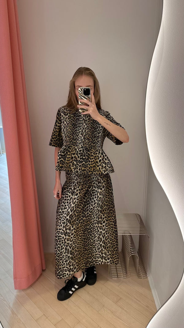 Printed Cotton Long Smock Skirt leopard