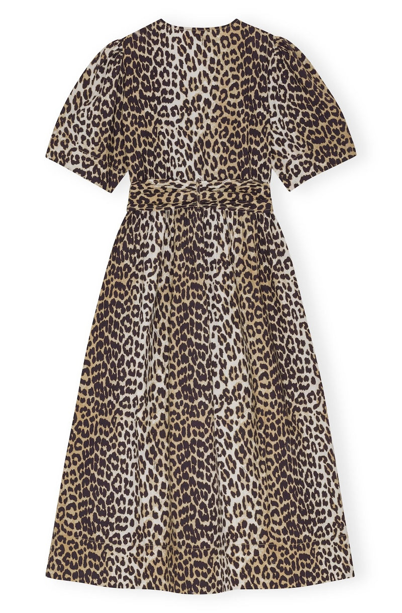 Printed Cotton Tie Strap Midi Dress leopard