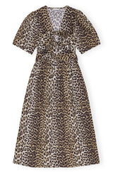 Printed Cotton Tie Strap Midi Dress leopard