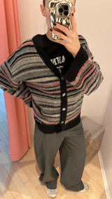 Soft Wool Stripe Boxy Cardigan phantom