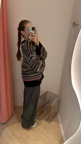 Soft Wool Stripe Boxy Cardigan phantom