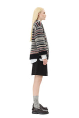 Soft Wool Stripe Boxy Cardigan phantom