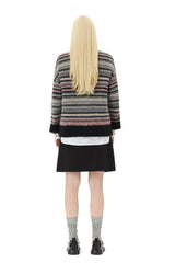 Soft Wool Stripe Boxy Cardigan phantom