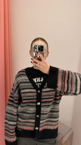 Soft Wool Stripe Boxy Cardigan phantom