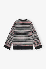 Soft Wool Stripe Boxy Cardigan phantom