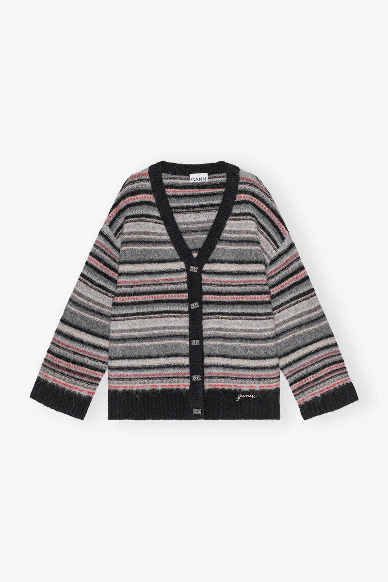 Soft Wool Stripe Boxy Cardigan phantom