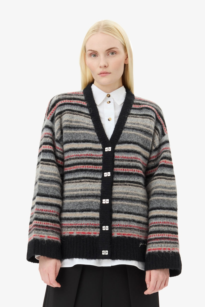 Soft Wool Stripe Boxy Cardigan phantom