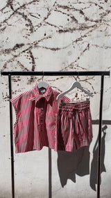 Stripe Cotton Elasticated Shorts barbados cherry