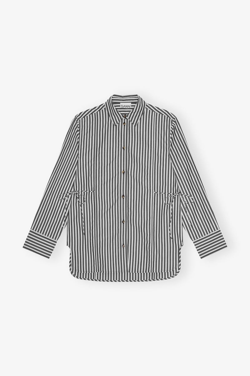 Stripe Cotton Oversized Tie String Shirt black