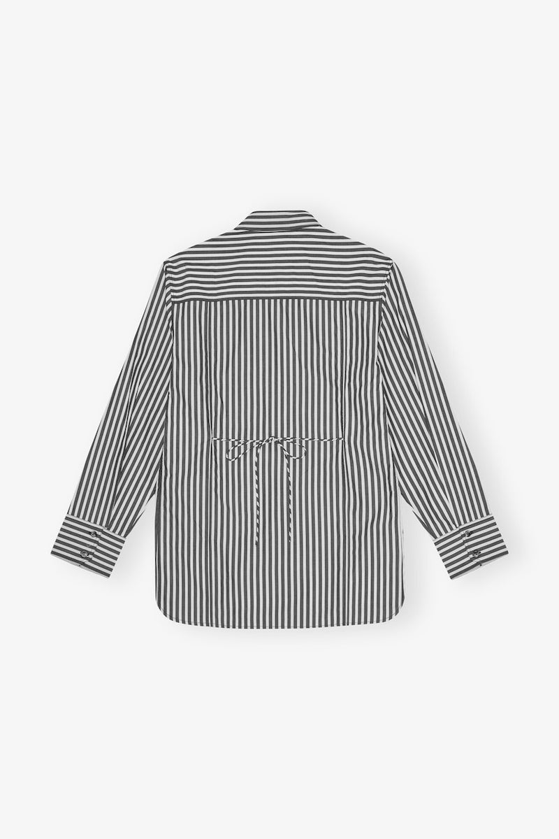 Stripe Cotton Oversized Tie String Shirt black