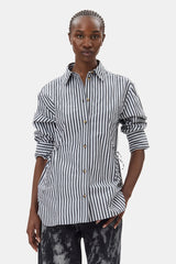 Stripe Cotton Oversized Tie String Shirt black