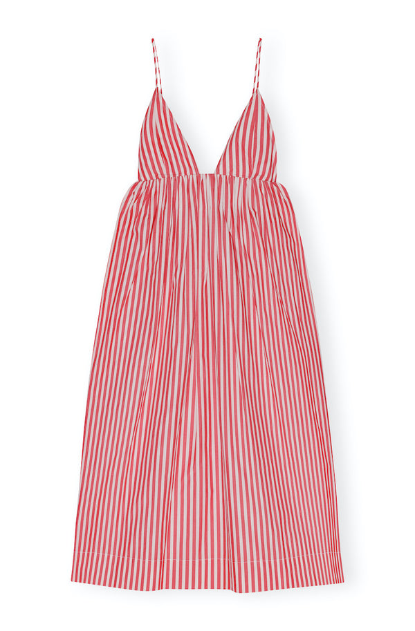 Stripe Cotton Strap Midi Dress barbados cherry