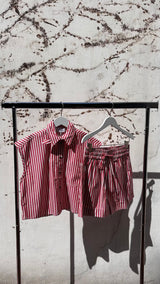 Stripe Cotton Tie Collar Shirt barbados cherry