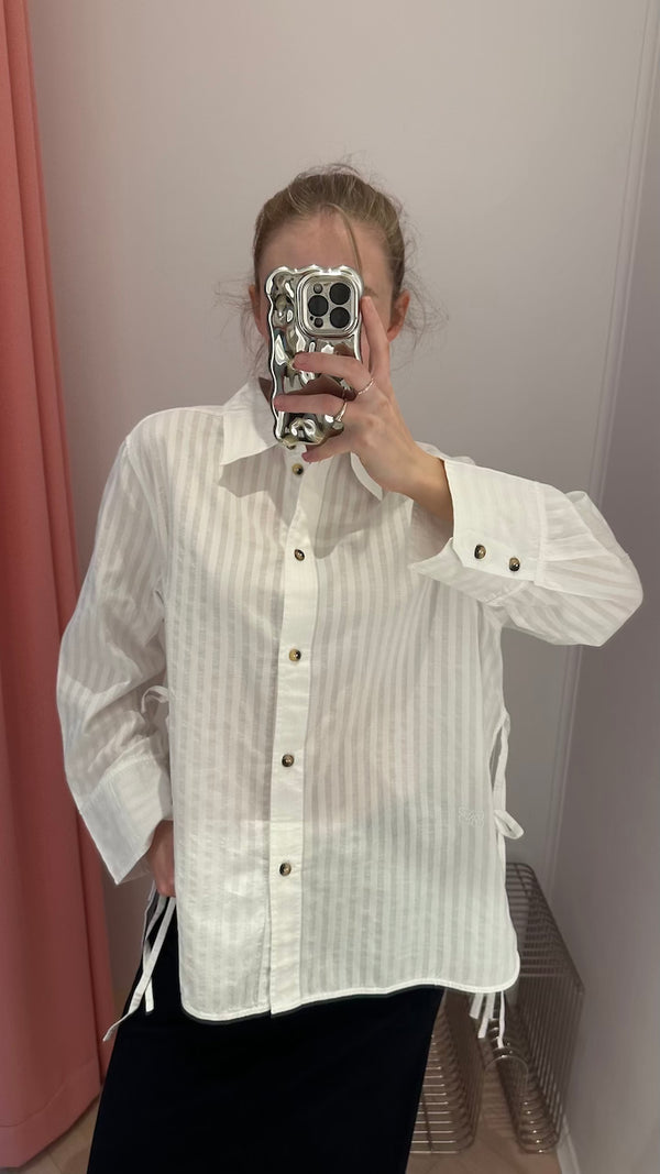 Tonal Stripe Oversized Shirt bright white