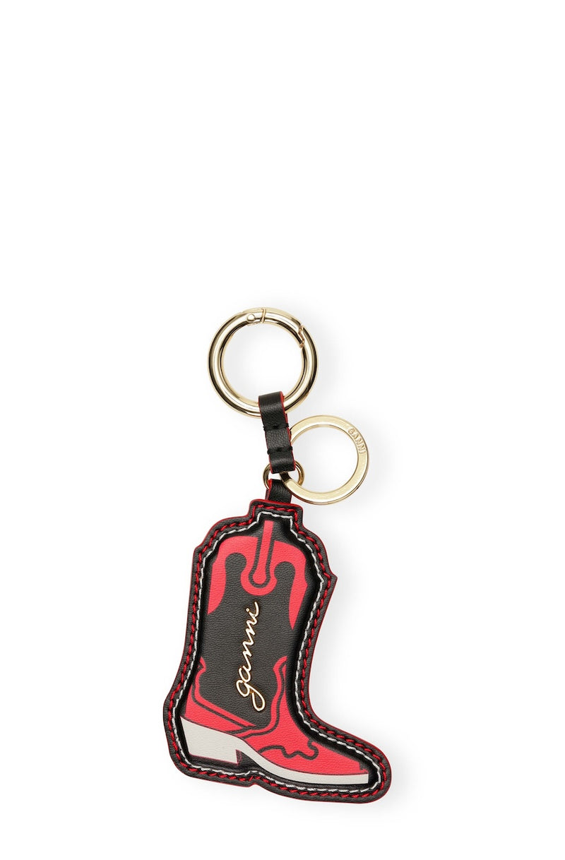 Ganni Western Boot Keyring racing red