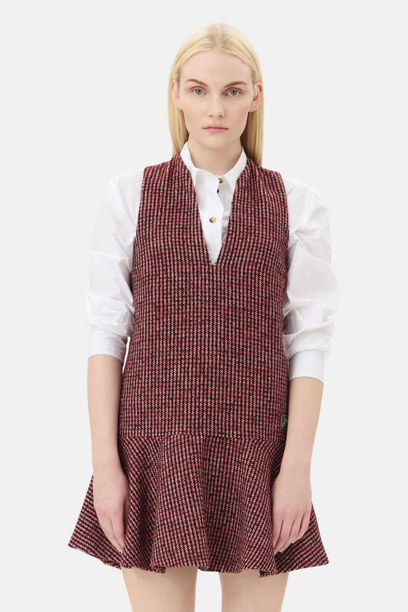 Woolen Check Mini Dress racing red