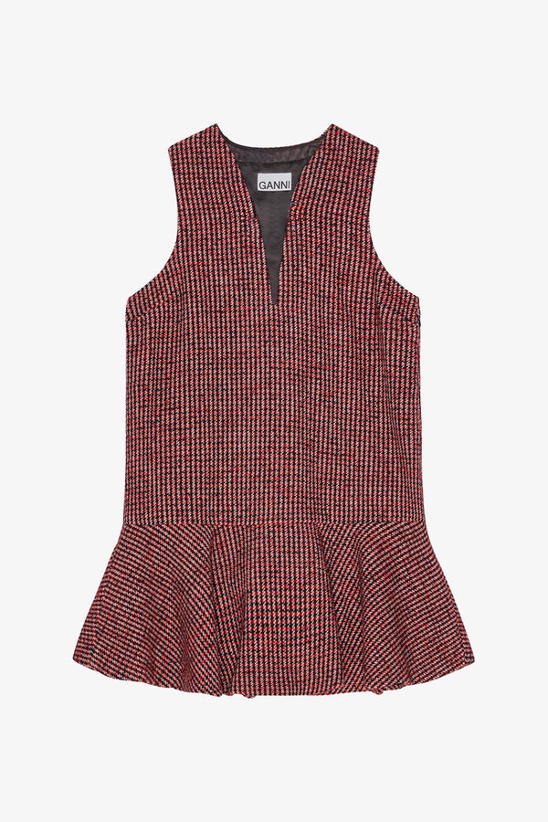 Woolen Check Mini Dress racing red