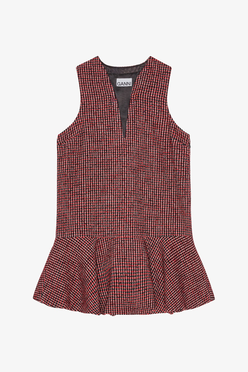 Woolen Check Mini Dress racing red