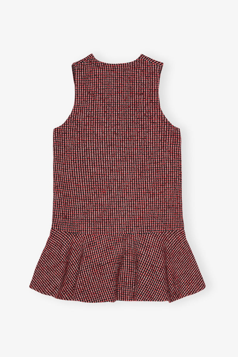 Woolen Check Mini Dress racing red