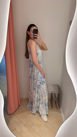 Ian Fracture Long Dress blue white combo